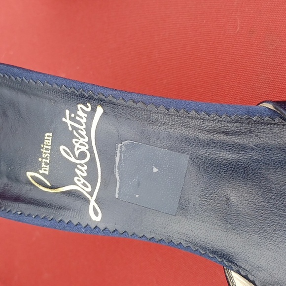 CHRISTIAN LOUBOUTIN Chloe Par Kitten Heel Mule Sandal Navy Heels - Picture 8 of 8